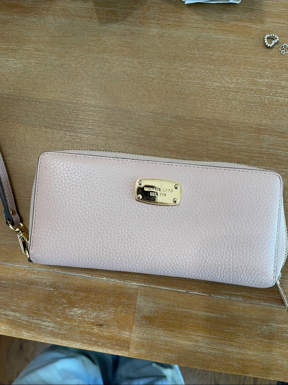 Michael Kors Blush Pebbled Leather Zip Wallet with Gold Plate